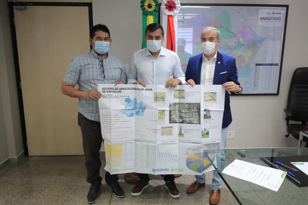 Prefeito de Maraa Edir Castelo Branco governador Wilson LIma e diretor presidente da Cosama Armando do Valle Foto Diego Peres Secom